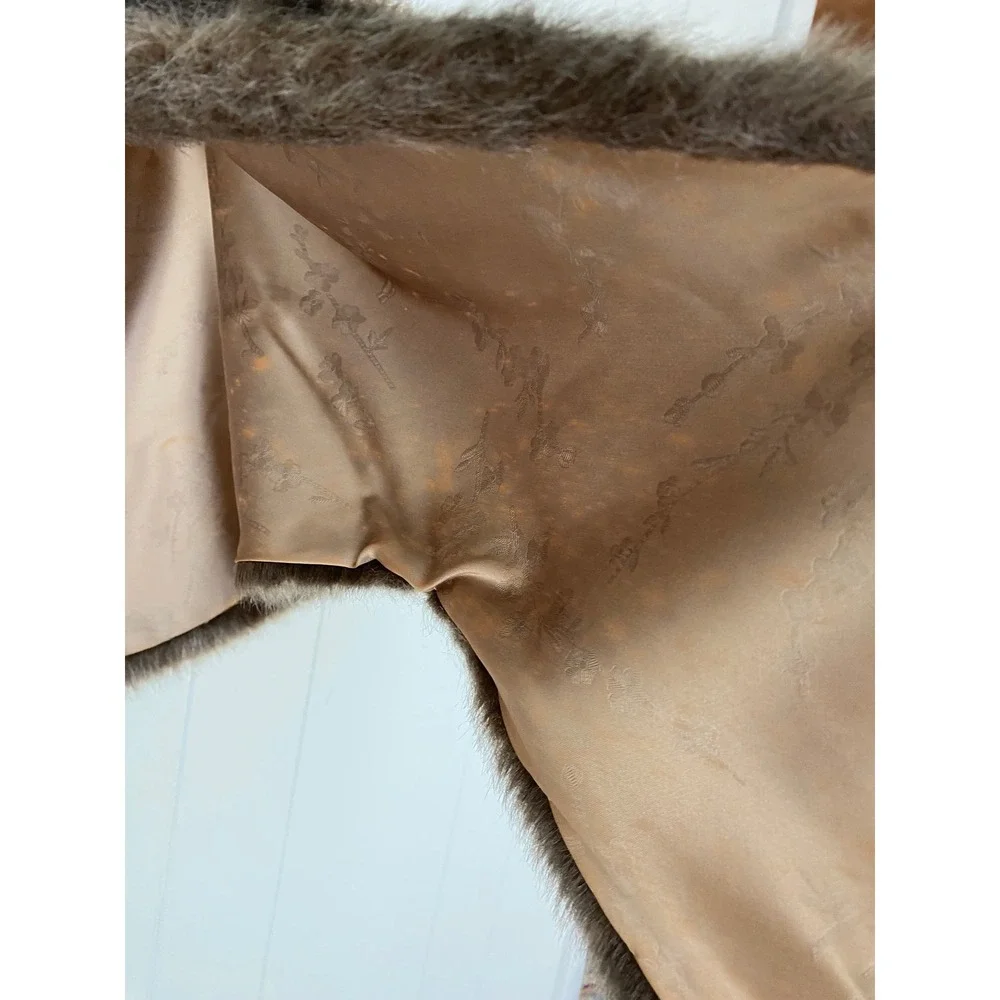 Regina Glenara by Glenoit Vintage Faux Fur Stole Wrap Brown Striped Shawl Collar